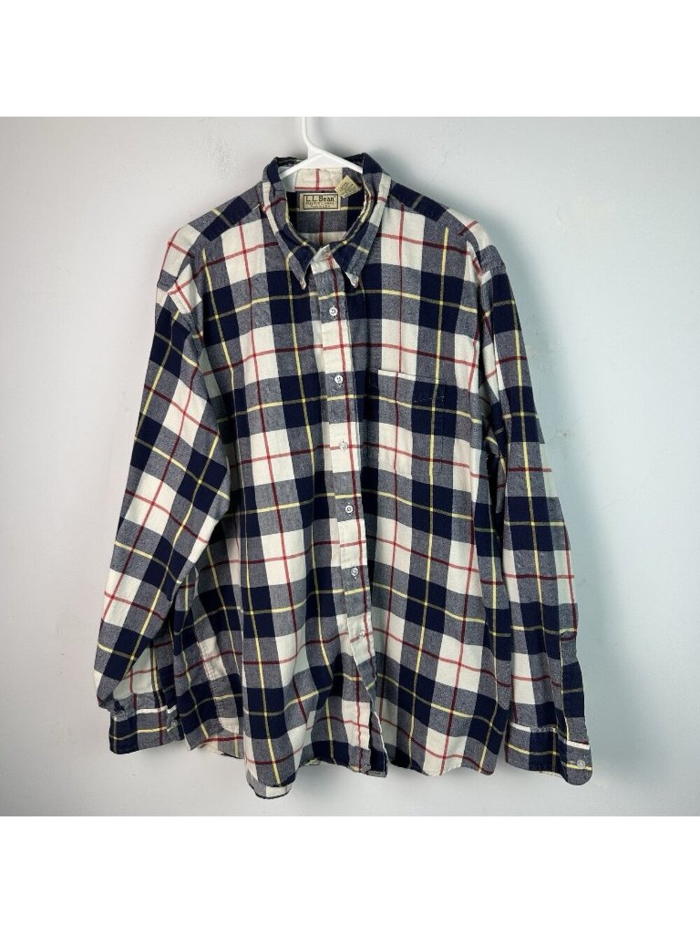 L.L. Bean Flannel Shirt Red White Blue Plaid Vintage USA Made / Mens Xl